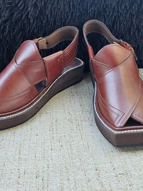 Kaptaan Chappal Men Sandal Handmade Genuine Leather Upper Brown Shoe Size 9US main image 6